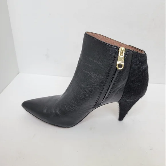 Louise et Cie Pointed Toe Black Leather & Cow Hair Heel Booties Size 7.5 - Picture 8 of 16